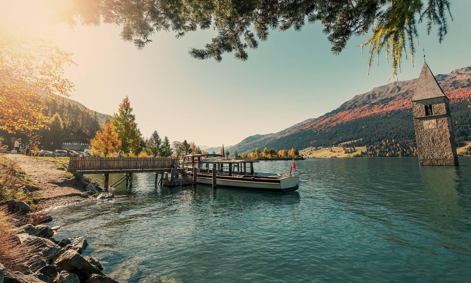 Reschensee on a Sunny Autumn Day