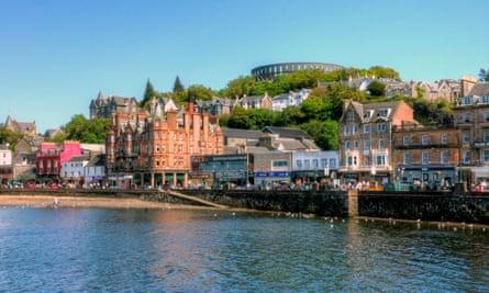 Oban waterfront with McCaig’s Tower.