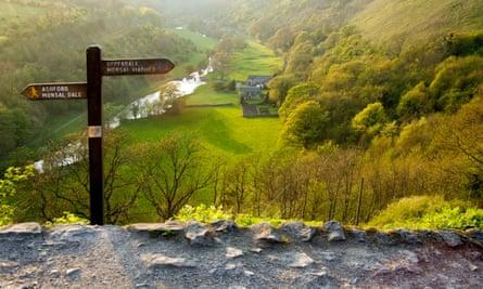 View of the Wye river from the Monsal Trail derbyshire peak district national park