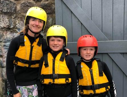 The writer and her sons ready for action