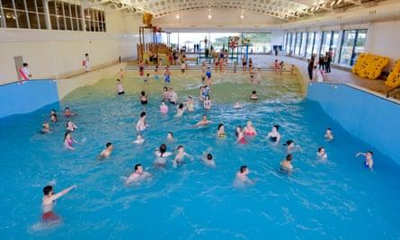 The indoor wave pool at Alpamare Waterpark in Scarborough, North Yorkshire.